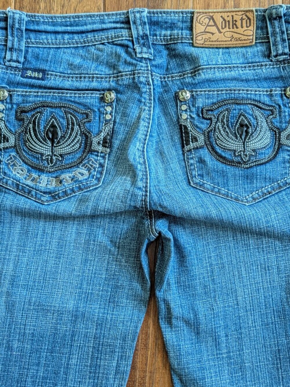 Adiktd Women's 4/28 Distressed Embroidered Bootcut Jeans 33" Inseam